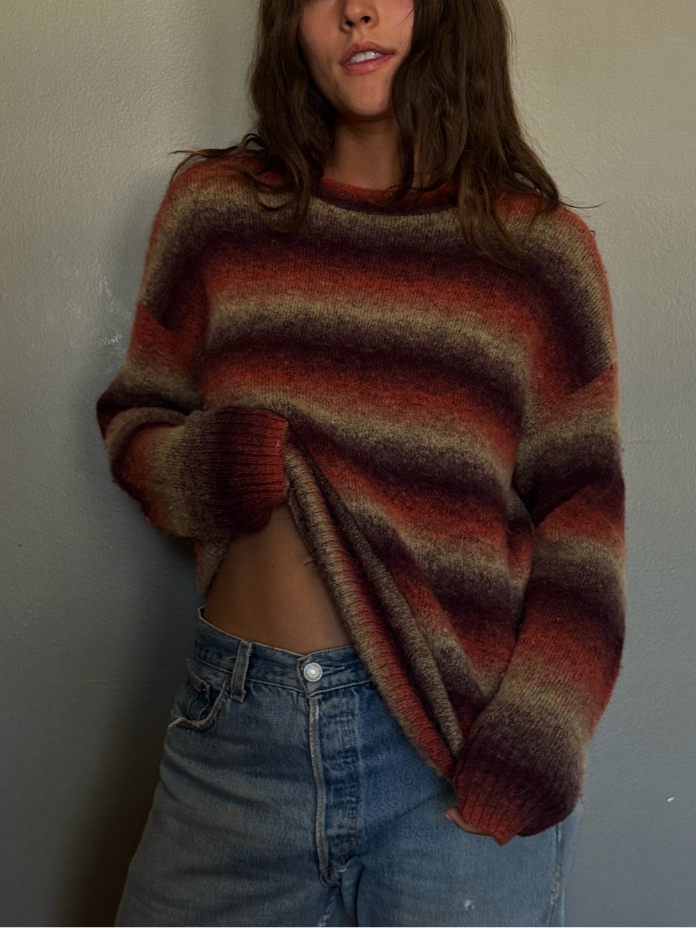 REDONE Striped Cozy Knit Sweater in Rust Multi